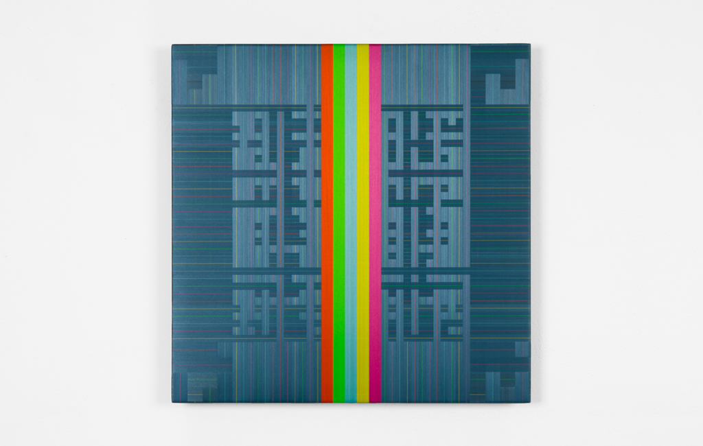 Brian Wills - Untitled (slate blue interwoven), 2021 - Single strand thread wood - 24 x 24 in